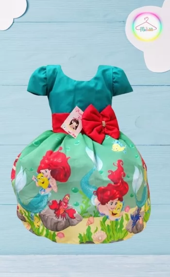 Vestido Infantil tema Sereia Ariel