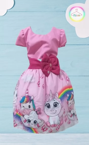 Vestido Infantil tema Unicórnio / Unicórnio amor