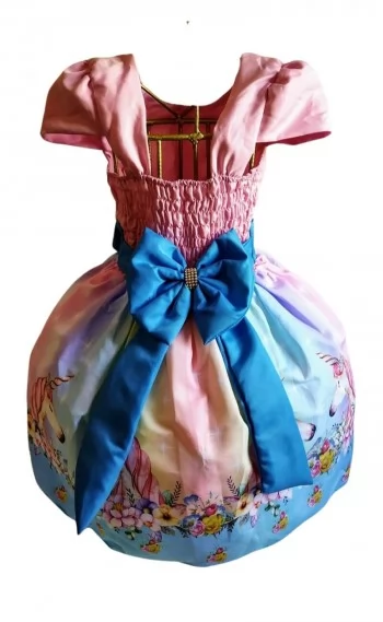 Vestido Infantil tema Unicórnio Colorido