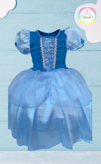 Vestido Fantasia Luxinho Princesas Azul