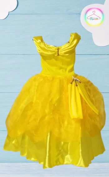Vestido Fantasia Luxo Princesas Amarela, Bela