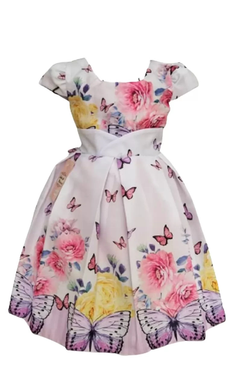 Vestido Infantil Festa Floral Branco